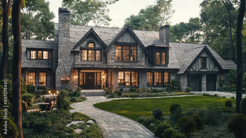 Charming stone house with landscaped garden and pathway Charming stone house with landscaped garden and pathway