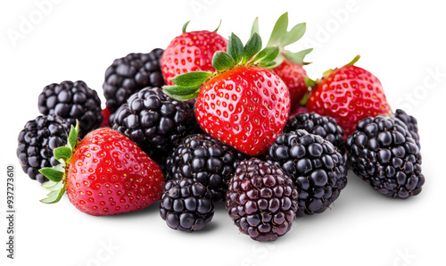 Fresh Strawberries and Blackberries on Transparent Background