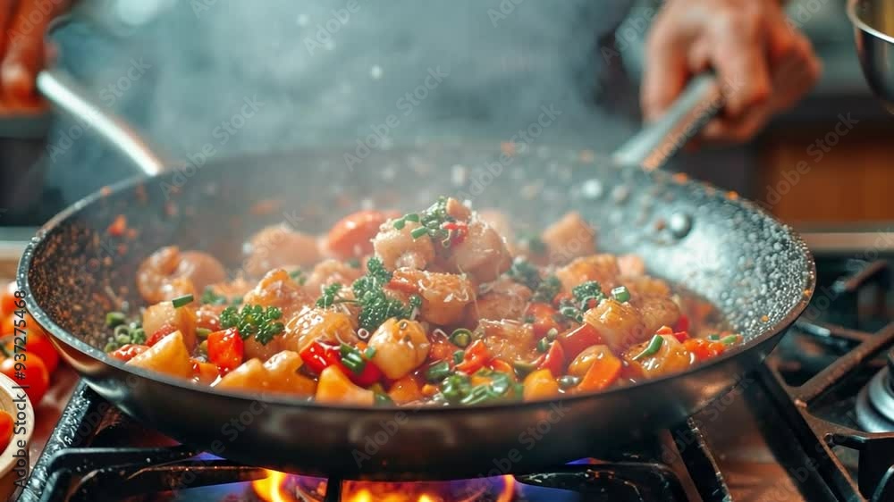 A man cooking in his kitchen and savouring the aroma of his food A man cooking in his kitchen and savouring the aroma of his food