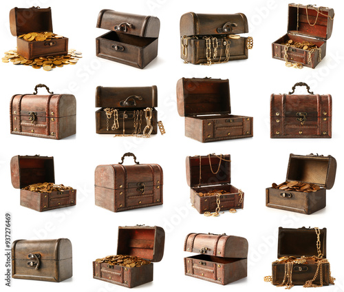 Set of many old chests with...