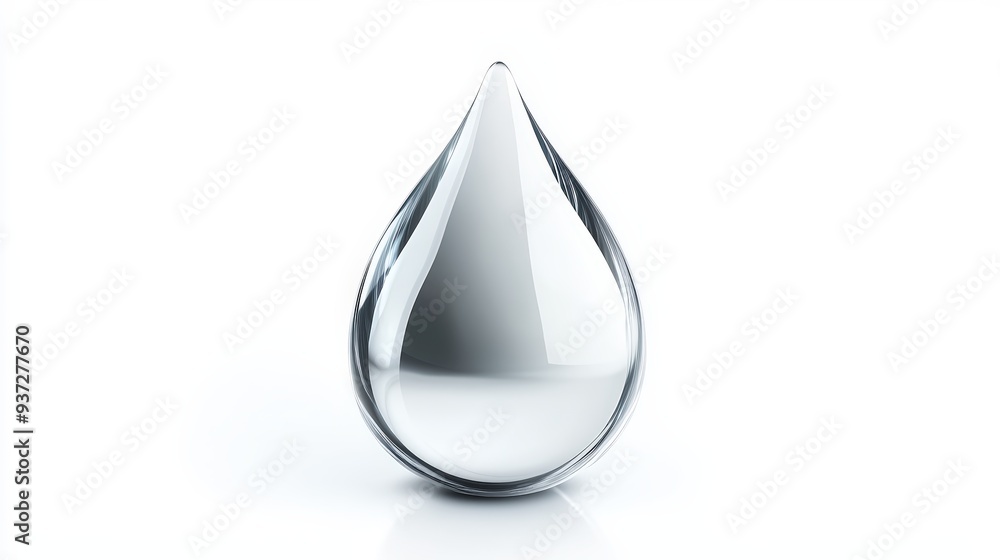 Silver Water Droplet , Isolated On White Background, Ideal For Cleanliness-Themed Designs And Purity Graphics . Generative ai Silver Water Droplet , Isolated On White Background, Ideal For Cleanliness-Themed Designs And Purity Graphics . Generative ai