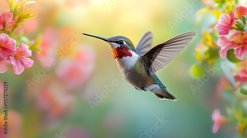 Hummingbird animal flying white background