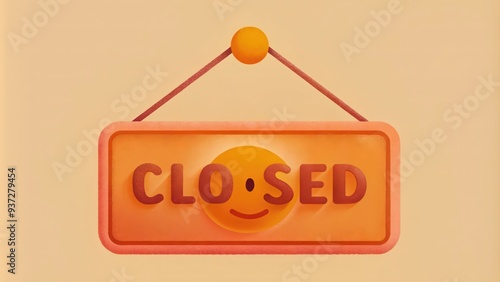 Orange Closed Sign with Smiley Face photo