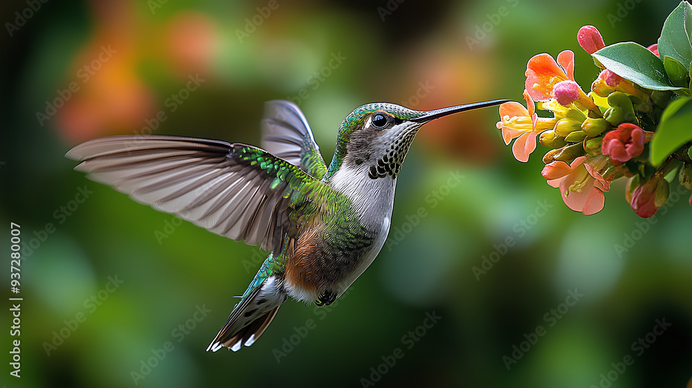Fototapeta premium Hummingbird animal flying white background