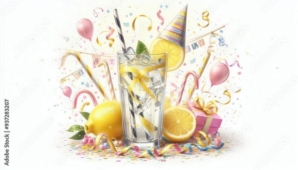 Celebrate with a refreshing lemonade! This vibrant image captures the essence of fun, perfect for party invites or summer promotions. Celebrate with a refreshing lemonade! This vibrant image captures the essence of fun, perfect for party invites or summer promotions.