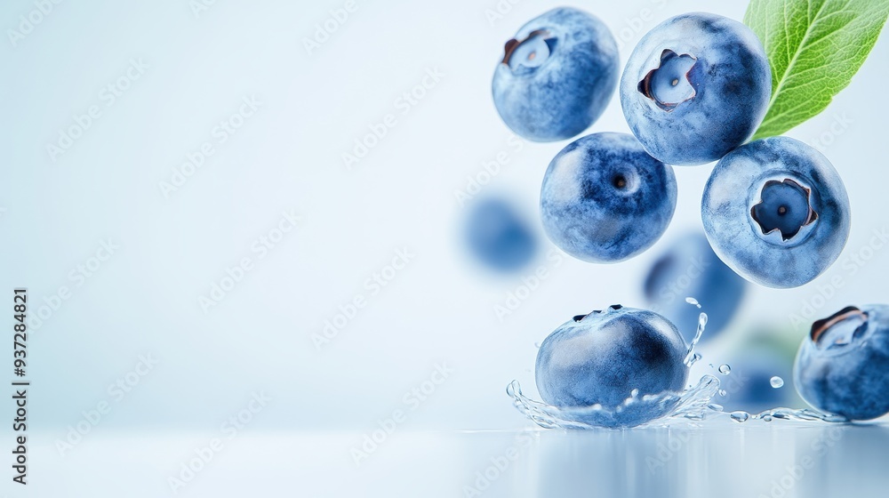 A close up of blueberries with a leaf on top A close up of blueberries with a leaf on top