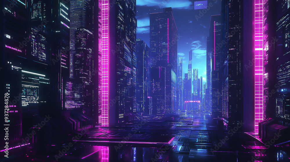 A futuristic technology hub with neon-lit skyscrapers and advanced data centers A futuristic technology hub with neon-lit skyscrapers and advanced data centers