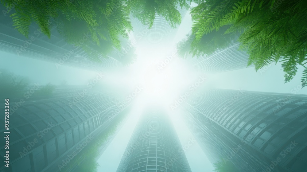 Fototapeta premium A view of a city with tall buildings and a clear blue sky