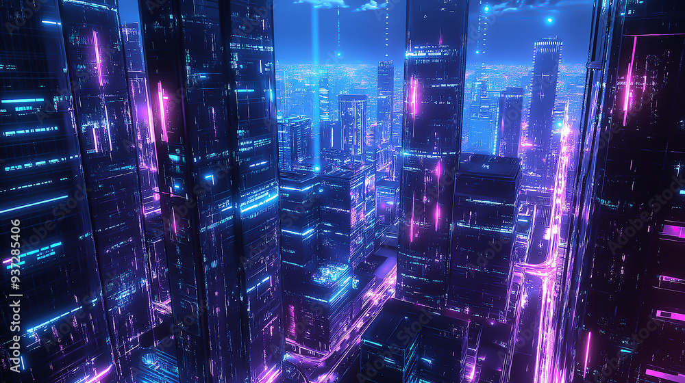 A futuristic technology hub with neon-lit skyscrapers and advanced data centers A futuristic technology hub with neon-lit skyscrapers and advanced data centers