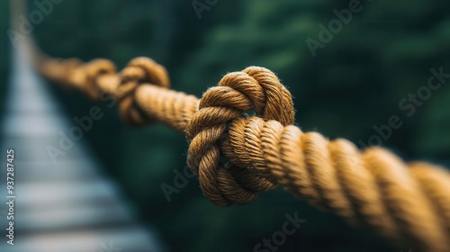 A close-up of a sturdy knot tied in a rope symbolizing strength and connection against a blurred natural background