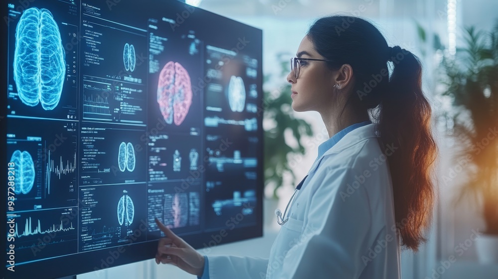 Doctor Analyzing Brain Scan. Doctor Analyzing Brain Scan.