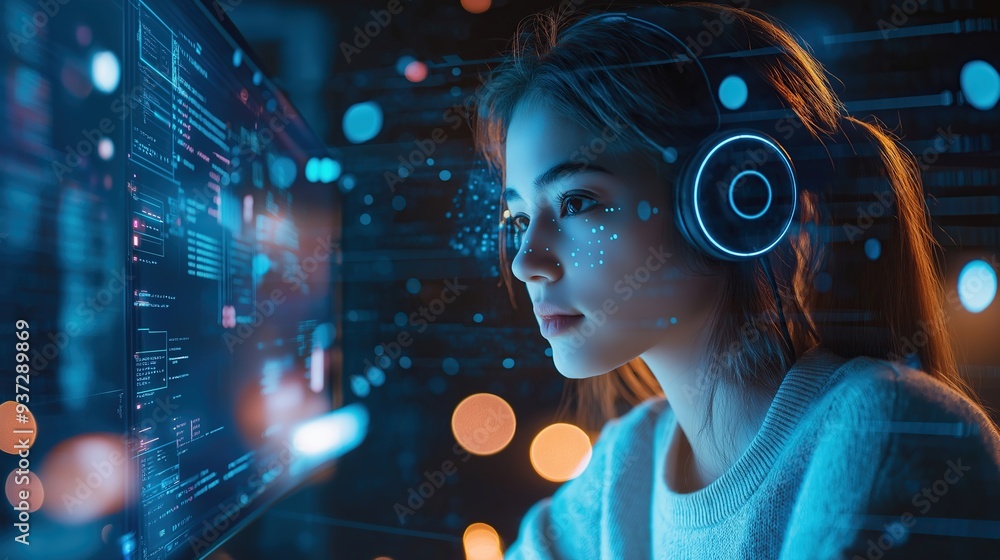 A student is learning online using a computer. The concept highlights the role of education technology in modern learning. Generative AI. A student is learning online using a computer. The concept highlights the role of education technology in modern learning. Generative AI.