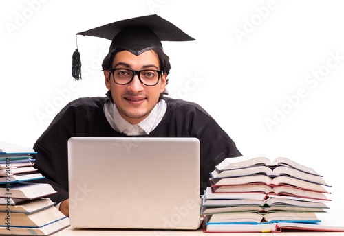 Young handsome student isolated on white