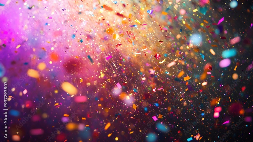 Confetti Celebration: A vibrant, colorful explosion of confetti against a backdrop of pink and purple light, evoking a sense of joyous celebration and festive spirit. Confetti Celebration: A vibrant, colorful explosion of confetti against a backdrop of pink and purple light, evoking a sense of joyous celebration and festive spirit.