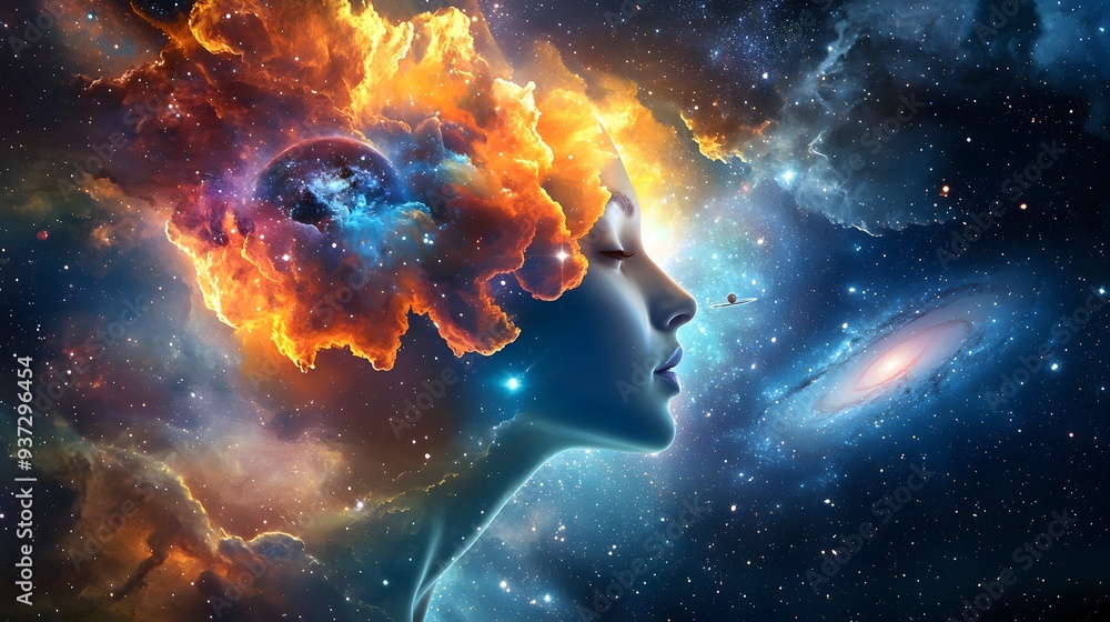 Woman's Head Transformed into a Starry Galaxy. Woman's Head Transformed into a Starry Galaxy.