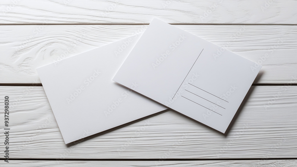 White envelope on white wooden background White envelope on white wooden background