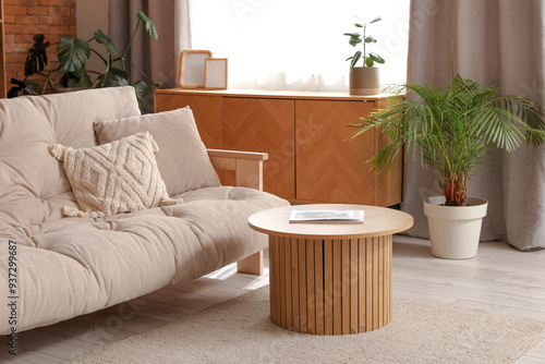 Cozy sofa and coffee table in living room