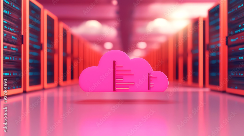 Technology network, floating cloud servers, 3D illustration Technology network, floating cloud servers, 3D illustration