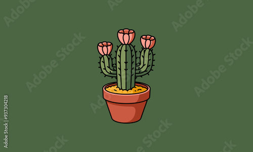 cactus on pot vector illustration flat design