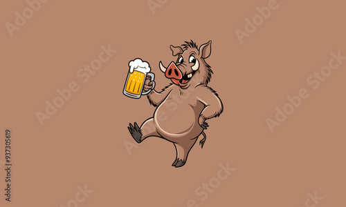 character boar funny holding beer vector flat design