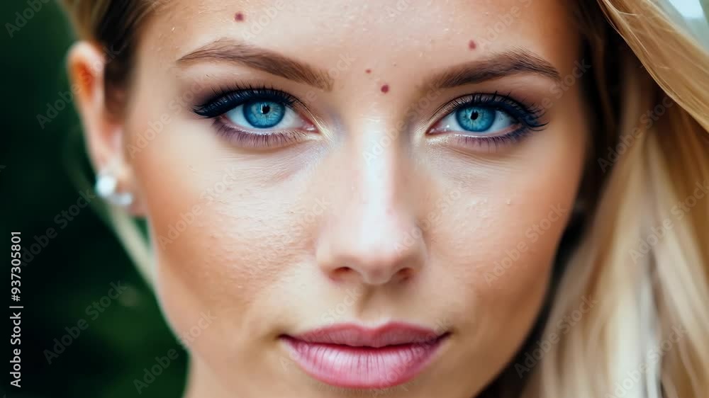 Captivating close-up of a model with striking blue eyes in a natural outdoor setting during daylight Captivating close-up of a model with striking blue eyes in a natural outdoor setting during daylight