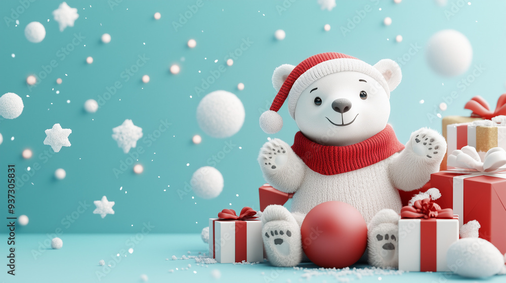 polar bears dressed in festive Christmas banner/poster/xmas/adds/mockup polar bears dressed in festive Christmas banner/poster/xmas/adds/mockup