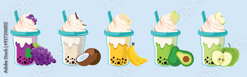 Fruit Smoothies. Fruit Juice Hand Drawn