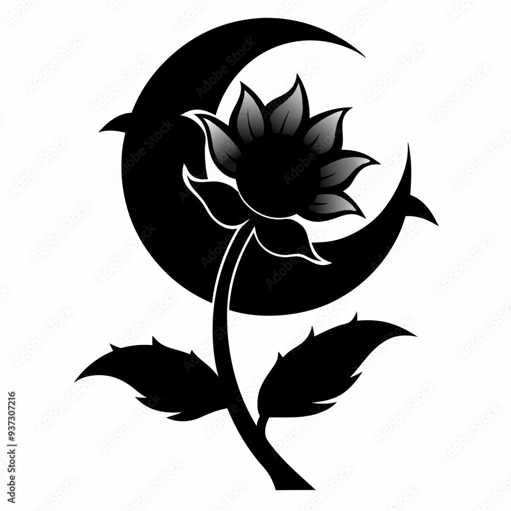 Obraz premium Moon flower Black silhouette, illustration