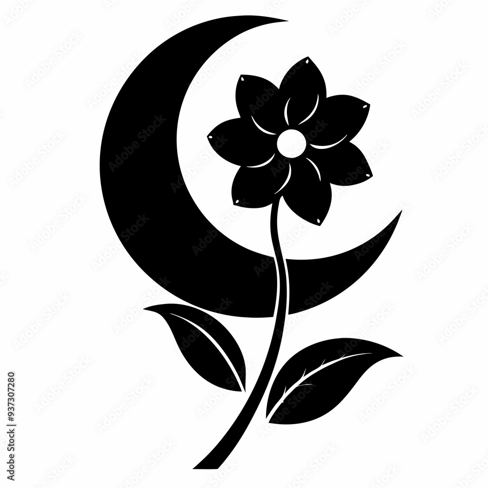 Obraz premium Moon flower Black silhouette, illustration