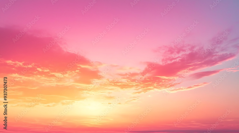 Pink and orange sunset sky with clouds, blending warm and cool tones in a visually striking and serene evening scene. Pink and orange sunset sky with clouds, blending warm and cool tones in a visually striking and serene evening scene.