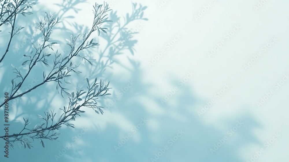 Light blue background with delicate shadows of tree branches, offering a minimalist and elegant product presentation setting Light blue background with delicate shadows of tree branches, offering a minimalist and elegant product presentation setting