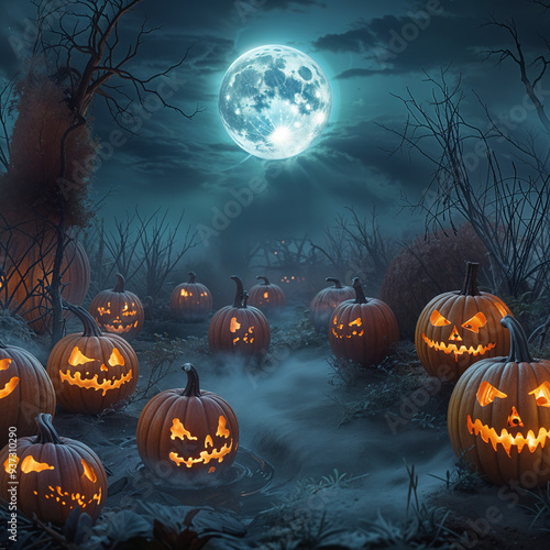 halloween background with pumpkins photo