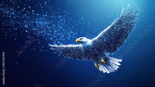 Digital eagle figure banner with low-poly style for presentation