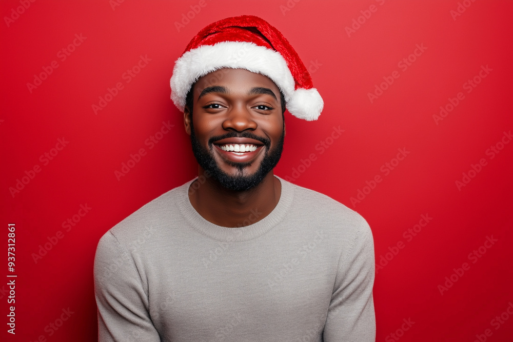 man wearing a Santa hat and a gray shirt is smiling at the camera. The image has a festive and joyful mood, as the man is dressed in a Christmas hat and shirt man wearing a Santa hat and a gray shirt is smiling at the camera. The image has a festive and joyful mood, as the man is dressed in a Christmas hat and shirt