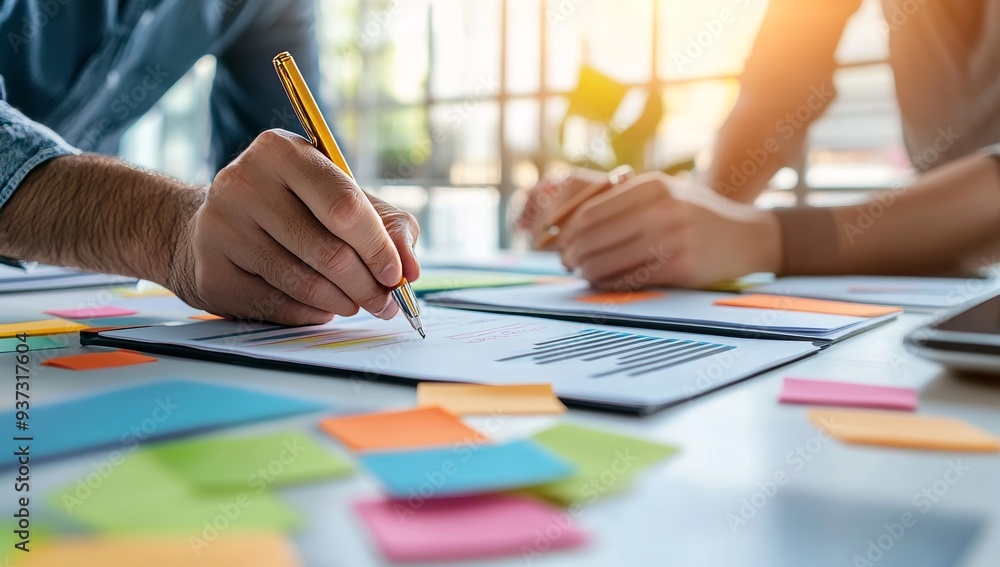 people working together on a brainstorming session, with colorful sticky notes people working together on a brainstorming session, with colorful sticky notes