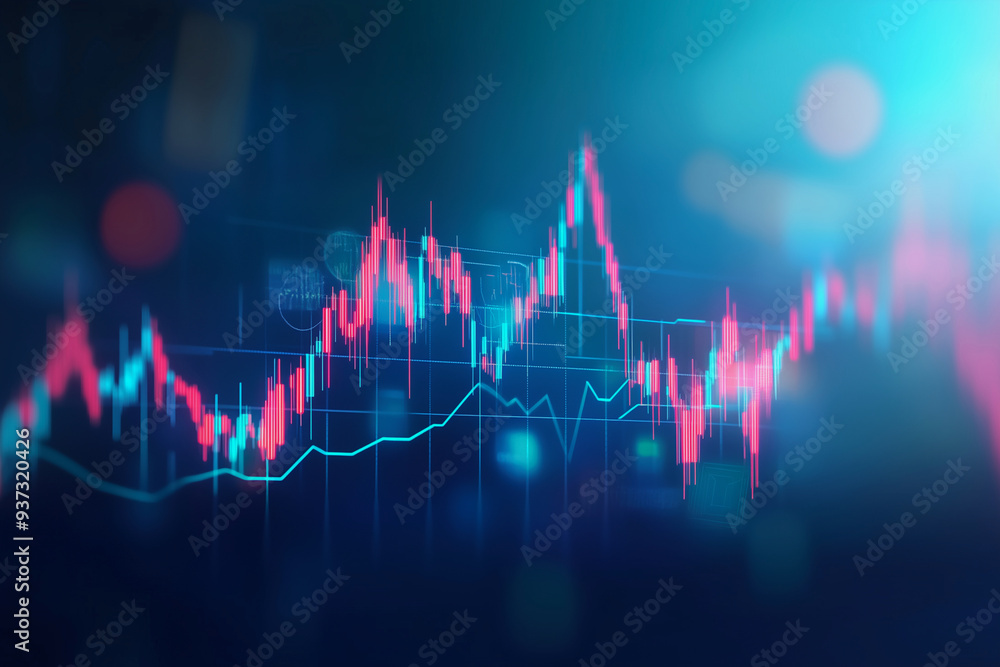 Fototapeta premium blue and red graph with numbers and lines