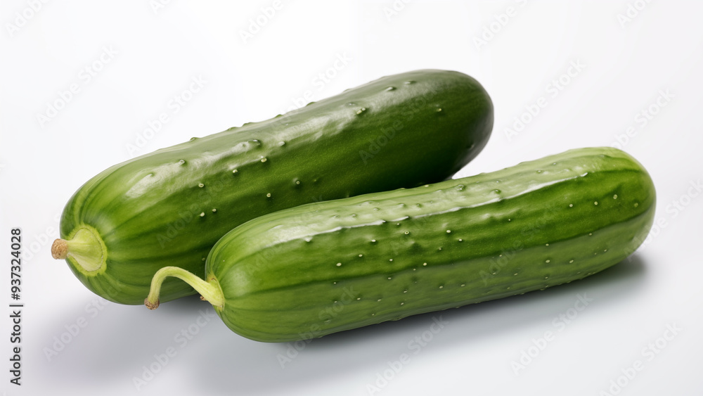 Two fresh cucumbers on a white background. The image highlights healthy eating and fresh produce. Two fresh cucumbers on a white background. The image highlights healthy eating and fresh produce.
