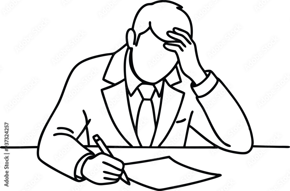 stressed and overworked businessman line art illustration black and white stressed and overworked businessman line art illustration black and white