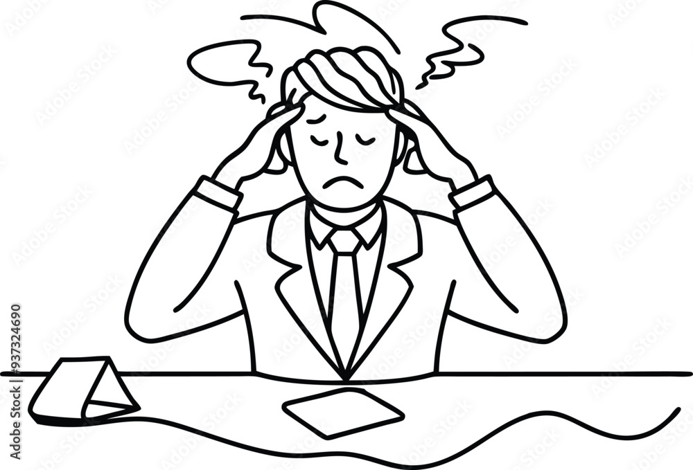 stressed and overworked businessman line art illustration black and white stressed and overworked businessman line art illustration black and white