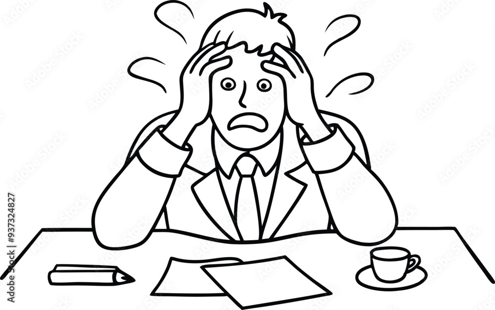 stressed and overworked businessman line art illustration black and white stressed and overworked businessman line art illustration black and white