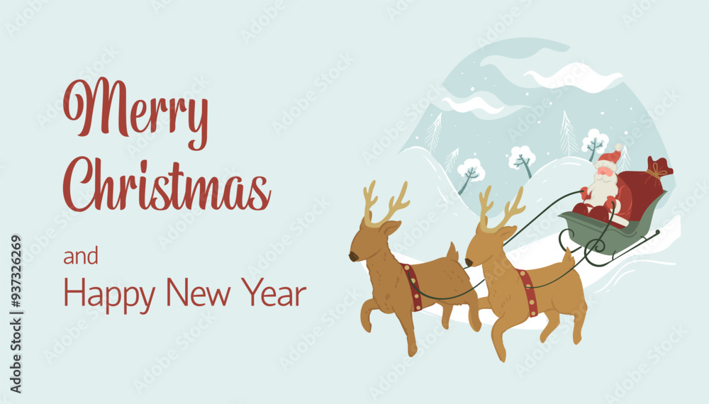 Santa Claus Flying with Reindeer Sleigh Santa Claus Flying with Reindeer Sleigh