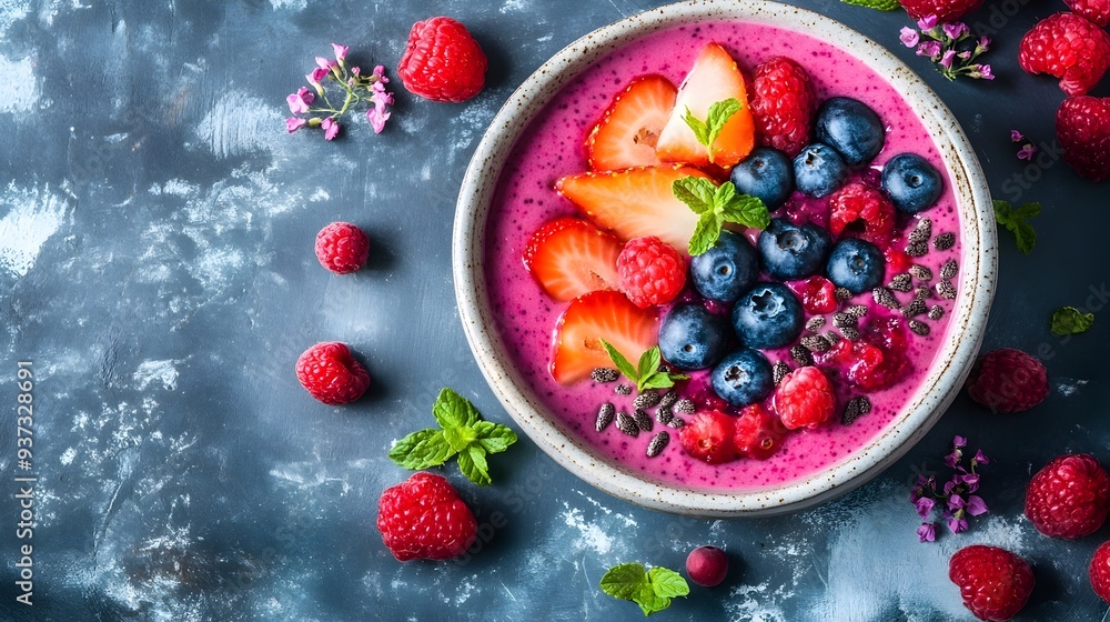 Vibrant and Nourishing Smoothie Bowl Filled with an Array of Fresh Tropical Fruits Berries and Superfoods for a Healthy and Energizing Breakfast or Snack Vibrant and Nourishing Smoothie Bowl Filled with an Array of Fresh Tropical Fruits Berries and Superfoods for a Healthy and Energizing Breakfast or Snack