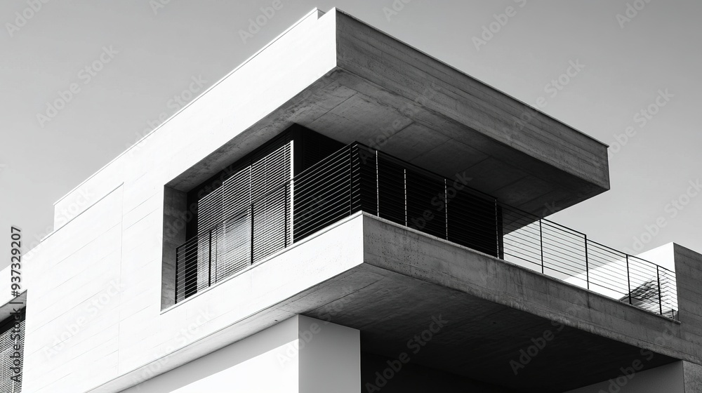 Modern house exterior with sunlight casting shadows on a cement wall surface Modern house exterior with sunlight casting shadows on a cement wall surface