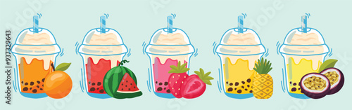 Fruit Smoothies. Fruit Juice Hand Drawn