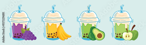 Fruit Smoothies. Fruit Juice Hand Drawn