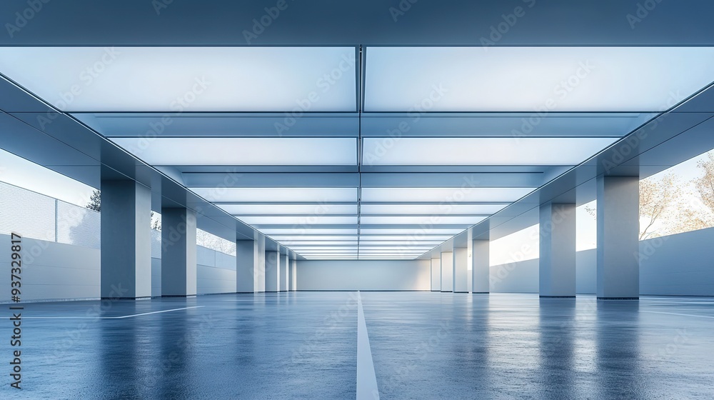 Modern parking shed with a polycarbonate roof in a clean white finish, copy space Modern parking shed with a polycarbonate roof in a clean white finish, copy space