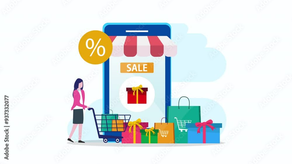 Online shopping concept 2d video animation 4k clip Online shopping concept 2d video animation 4k clip