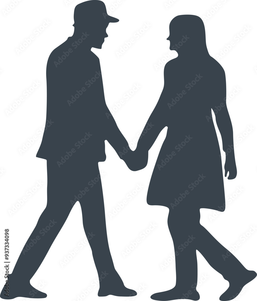 Couple holding hands and walking silhouette Couple holding hands and walking silhouette