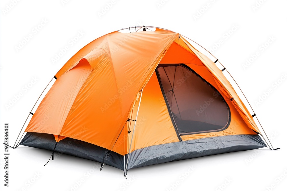 Bright Orange Camping Tent on a White Background for Outdoor Adventures Bright Orange Camping Tent on a White Background for Outdoor Adventures