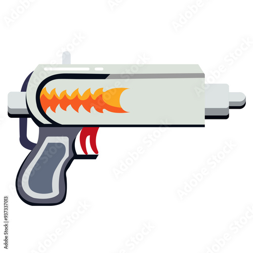 Sci-fi fantasy gun vector art, sci fi weapon illustration, modern futuristic pistol gun, white blaster gun firearm